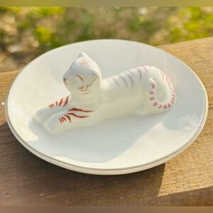 Wild Sage Ceramic Tiger Trinket Dish w/Silver Trim
